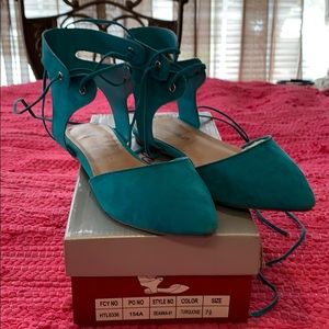 Turquoise lace up flats